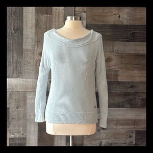 Lucky Brand cowl neck sweater large pastel blue boho chic waffle knit softgirl
